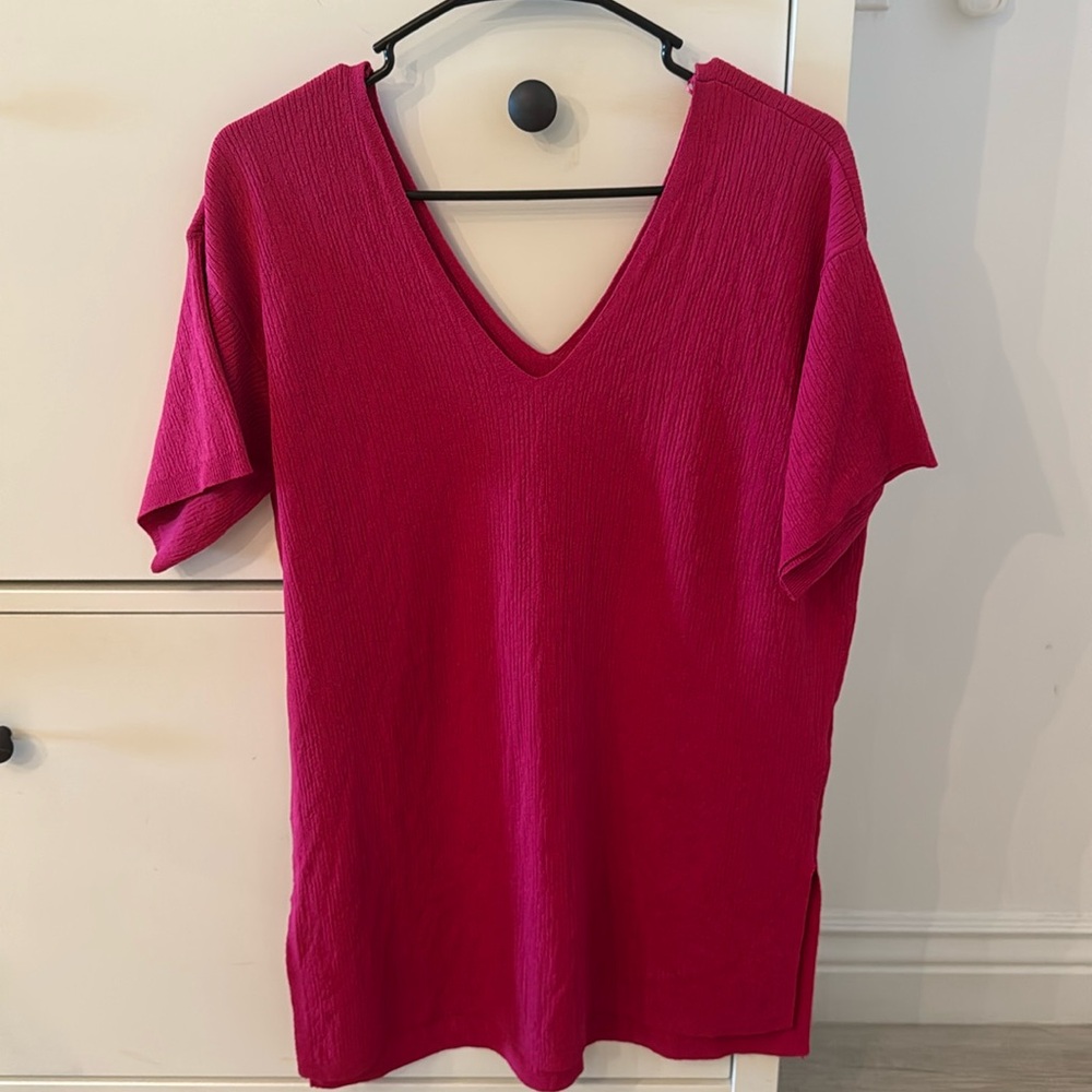 Zara Women’s Pink Knit Blend V Nick Loose Fit Top